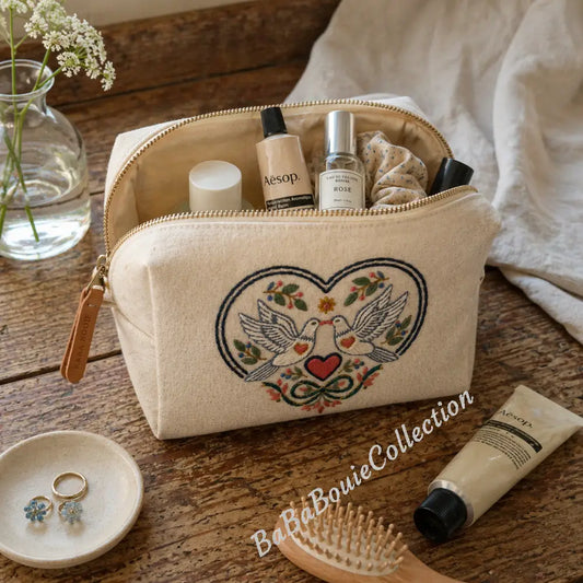 Lovebirds Embroidered Pouch-Carry Your Love Story