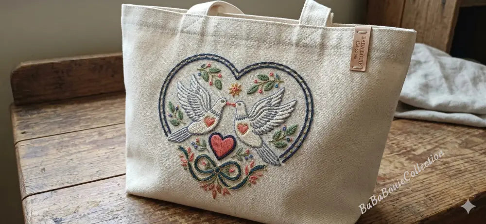 Lovebirds Embroidered Tote-Carry Your Love Story
